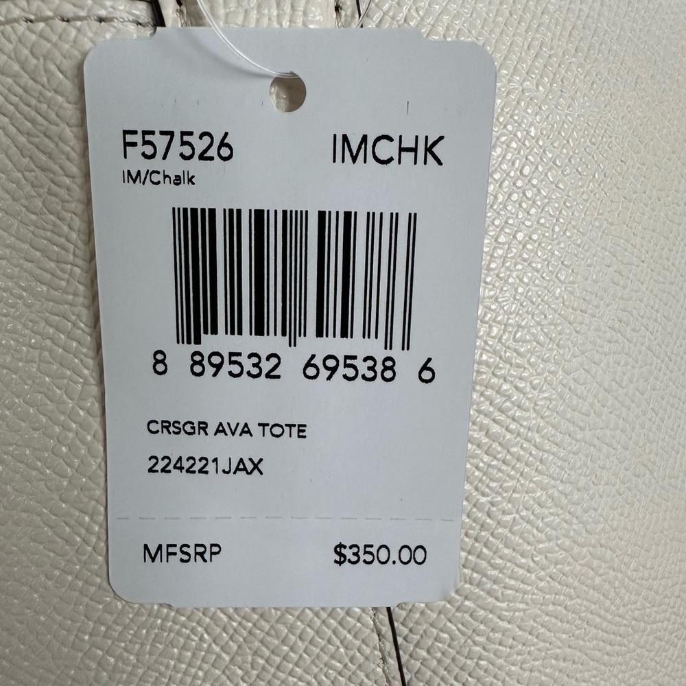 BNWT Coach Ava Tote in Crossgrain Leather – Chalk (F57526) - Picture 7 of 16